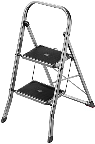 KADAX Aluminium Step Ladder, Folding Safety Ladder with 2 Steps, Non-Slip Legs, Max Load 150 kg, Ideal for Home and Garden