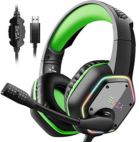 KSA Casque Gaming, Casque Gamer USB avec Son Surround 7.1, Casque ps4 avec Micro Antibruit et Lumière RVB, Casque Audio pour PC/PS4/PS5/Laptop,
