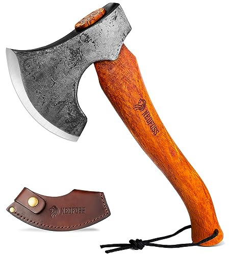 NEDFOSS Mammoth Camping Hatchet Axe, 15 Camping Axe with 1065 High Carbon Steel & Wooden Handle, Multi-Purpose Hatchet Axe for Camping, Bushcraft and Survival, Gift for Men