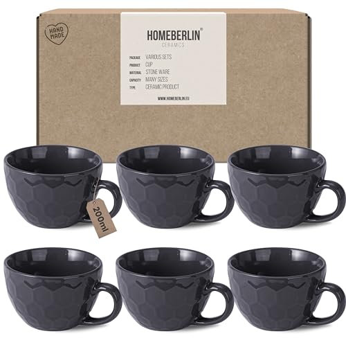 HOMEBERLIN Barista Lot de 6 tasses à cappuccino – 200 ml – Lot de 6 tasses à café modernes en faïence de qualité supérieure – 100 % fabriquées à la main – Tasse à café à paroi épaisse