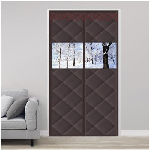 PJDDP Magnet Thermovorhang Wärmeschutzvorhang für Türen mit Sichtbarem Fenster, Winddicht Thermo Türvorhang Tür im Winter Isolierschutzvorhang Gegen Kälte und Hitze,Braun,WxH 100X220CM