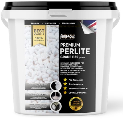 UK GROW Premium Horticultural Perlite 3-5mm Potting Compost, 1L, 2L, 5L,10L,20L + IN A STRONG BUCKET (3L Perlite Bucket)