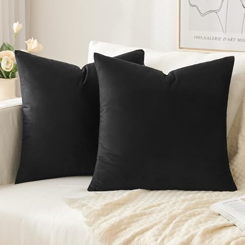 Slozzi 2er Set Samt Kissenbezüge Haushalt Dekokissen Dekorative Kissenhülle Weich Sofakissen für Sofa Schlafzimmer Wohnzimmer 50x50 cm Schwarz | Haushalt Dekorative Kissenhülle Weich für Sofa Schlafzimmer Wohnzimmer