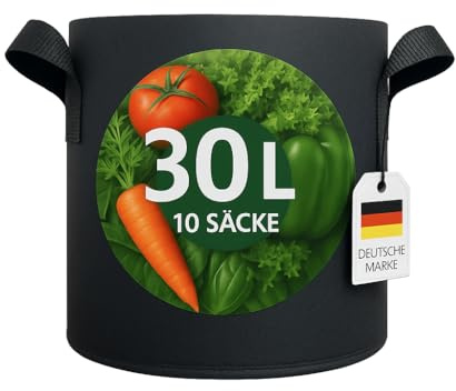 König Design 10x 30L Pflanzsack aus Vlies Stoff - 10er Set 30L Pflanztaschen aus 300 g/m² Filz & Vliesstoff - Pflanzgefäß Pflanzbeutel für Balkon Terrasse Gewächshaus & Garten