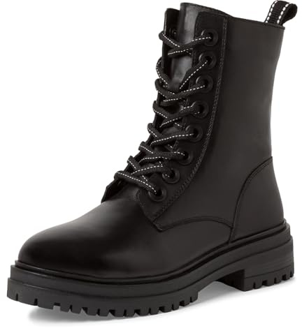 MARCO TOZZI Damen Stiefeletten zum Schnüren aus Leder mit Reißverschluss, Schwarz (Black), 37 EU