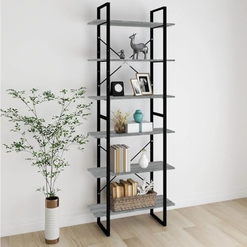 CKioict Büroregal Mehrzweckschrank Vorratsschrank Hochschrank Grau Sonoma 80x30x210 cm Holzwerkstofffür Wohnzimmer Schlafzimmer und Homeoffice