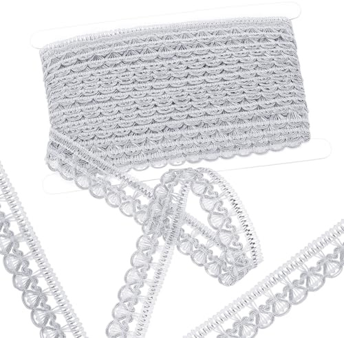 GORGECRAFT 15Yds*27mm Metallic-Spitzenbesatz Silberfarben Muschelform Spitzenband Tausendfüßler Geflochtenes Spitzenband Verzierte Gimp-Fransenborte Quaste Für DIY-Schmuck Hochzeit Brautstrauß