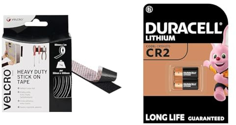 VELCRO Brand Heavy Duty Stick On Tape Cut-to-Length Industrial Extra Strong & Duracell High Power Lithium CR2 Battery 3 V, Pack of 2 (CR15H270)