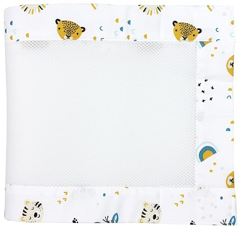 TupTam Bettumrandung Babybett 3D Mesh Nestchen – Gitterstäbe Schutz Netz 2er, Farbe: Tierköpfe Safari, Größe: ca. 128 x 30 cm (für Babybett 140x70)