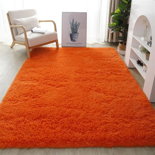 GueTTO Hochflor Teppich, Shaggy Teppich, Langflor Schlafzimmer Teppich, Flauschig Teppiche Wohnzimmer Teppiche Weich rutschfest Teppich für Wohnzimmer Schlafzimmer Bettvorleger,Orange,140x200cm