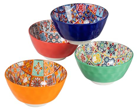 Cuencos de Cereales Coloridos, Cuencos de Sopa Cuencos de Pasta de Porcelana para 4 Personas - 380 ml, Juego de Ensaladeras para Ramen, Postre, Sopas, Muesli, Pasta