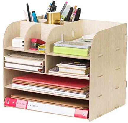 Aktenständer, Schreibtisch-Organizer aus Holz, rustikaler Briefständer im Vintage-Stil (weiß)