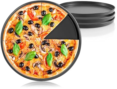 Alleshelfer Pizzablech 4 Stück Stpizzablech, Pizzablech Rund 20cm, Pizzapfanne, Pizza Trays, Antihaftbeschichtet, Carbonstahl Pizza Baking Sheet, Pizza Tarte Flambée, Pizza Mould und Cake Mould