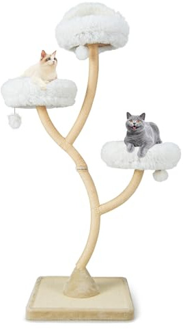 GOPLUS Árbol Moderno para Gatos, 178 CM Centro de Actividades con 3 Plataformas/3 Bolas, Postes y Tablero para Rascar de Sisal, Torre de Gatos con Estructura de Metal Curvado (Beige)