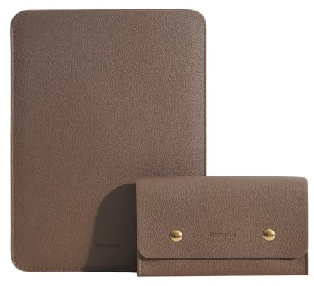 Yesmornsis PU-Leder Gepolsterte Laptoptasche 15 Zoll Kompatibel mit Neuem MacBook Air 15.3 A3114 M3 A2941 Notebookschoner mit Ladegerät-Tasche Farbe Kaffee