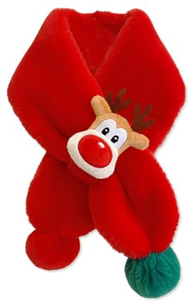 LumiSyne Kinder Weihnachtsschal Für Mädchen Jungen Einfacher Durchziehen Pelzkragen Schal Flauschig Rentier Puppe Und Pompom Niedlicher Winter Halstuch Plüsch Kreuz Halswärmer