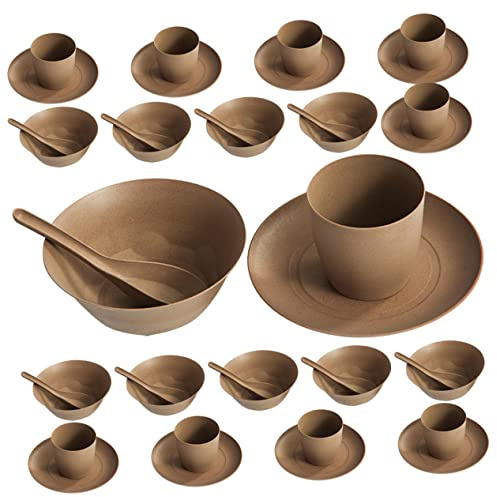 Anneome 10sets Rice Husk Tableware Set Party Cups Plates Biodegradable Dinnerware Single Use for Wedding Birthday Camping