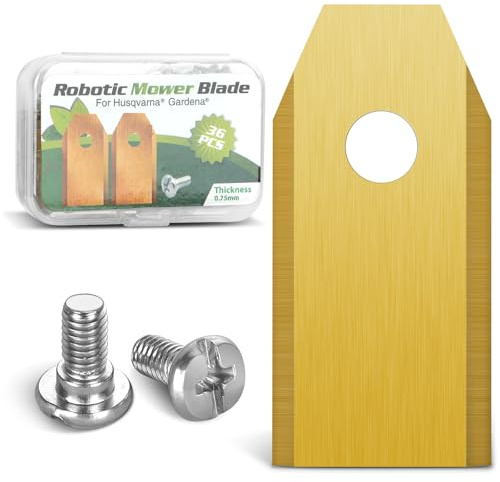 GROFIS Set di 36 Lame per Robot Tagliaerba, Lame di Ricambio in Acciaio Inox e Titanio con Viti, Lame Ricambio Accessori per Tosaerba Compatibile con Husqvarna Automower, Gardena, Yard Force