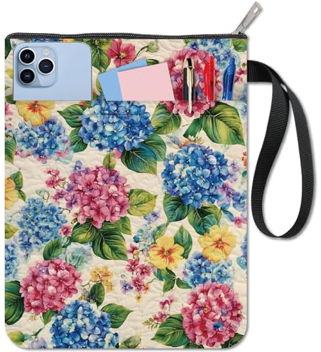 craspire Buchhülle Mit Hortensienblüten Waschbarer Schutzumschlag Mit Reißverschlusstasche Für Buchzubehör Leichte Brieftasche 11 x 8,7 Zoll Weiche Taschenbücher Hardcover Notizbuch Tagebuch