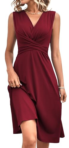 QUNERY Robe Femme Col en V Robes Manches Elégante A-Line Casual et Chic Dress Été Couleur Unie Mini