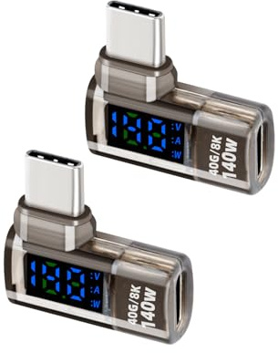YANBORONSN PD 140W USB C Power Meter with Digital Display,90 Degree USB C Male to Female Tester,Supports Voltage,Current and Power Detection,for,Phone,Laptops(2 Pack)