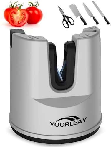 YOORLEAY Aiguiseur de couteaux à réglage automatique de l'angle | pour couteaux cuisine,ciseaux,couteaux droits,outil d'aiguisage de couteaux fixes multifonctionnel à ventouse,blanc argenté