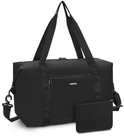 ECOHUB für Ryanair Handgepäck Tasche 40x20x25, Perfekt für Neue Ryanair Reisetasche Handgepäck Flugzeug 40x30x20, 2 in 1 Faltbare Travel Bag, Reißfest & Lleicht Cabin Bag, Weekender Tasche(Schwarz)