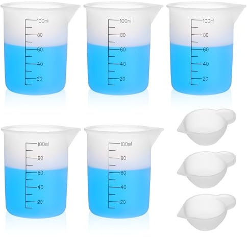 8 Stück Silikon Messbecher Waschmittel Flüssig Dosierer, 100ml Mini Dosierhilfe Epoxid Rührschüsseln, Wiederverwendbare Flüssigwaschmittel Messbecher für Heim Wohnheim harz Basteln