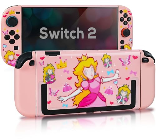 TIKOdirect Protective Case for Switch 2, Hard PC Slim Dockable Cover Case with Pretty Cute Pattern Designed for Switch 2 2025, Game Console and Joy Con Controllers, Pink Princess