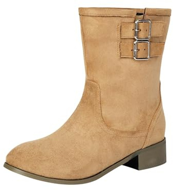Dam breda ankelstövlar klack sida dragkedja lösa mitten av vaden stövlar. Gummistövlar dam storlek 5, BEIgE, 38.5 EU