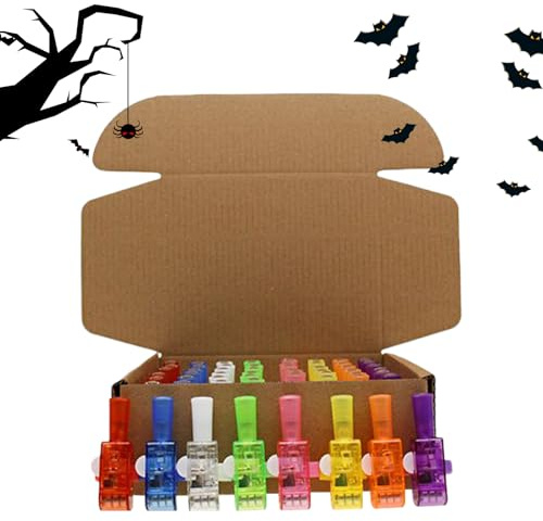 Halloween Finger Lights - LED Finger Flashlight Rings, Party Toys | 48 Pack Projector Lamp With Spooky Horror Theme For Kids Halloween Classroom Events, Backyard Lawn, Beach Gathering Holiday Supplies