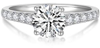 YL Anillo Clásico de Moissanita Color D VVS1 de 1 Quilates de Redondo Plata de Ley 925 para Mujer Anillo de Compromiso y Boda(Talla 12)