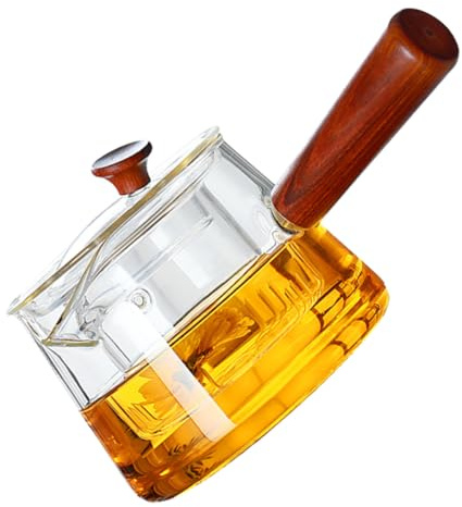 ULTECHNOVO Théière Verre avec Poignée Bois Résistante à Haute Température Infuseur Amovible Filtre Intégré pour Infusion de Thé Maison et Bureau