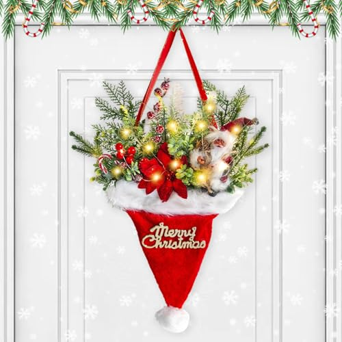 Türkranz Weihnachten Beleuchtet, Weihnachtskranz Haustür mit Batterie LED, Weihnachtsdeko Adventskranz Weihnachtsschmuck Tür Türschmuck Weihnachten Weihnachtstürkranz für Haustür Wand Fenster (a)