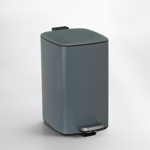 CasaSeleccion - Cubo de Basura de 20 Litros de Metal Gris Mate Antihuellas de 37x27x45 cm. Papelera con Cubo Interior Extraíble con Asa, Apertura con Pedal y Cierre Suave Amortiguado