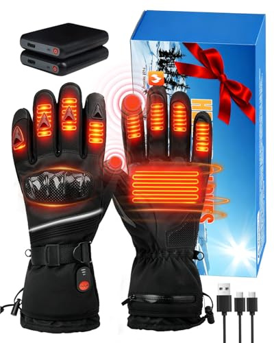 Lorrtta Heated Gloves for Men Women, Upgrade Heated Motorcycle Gloves with Anti-Drop Design, 3000mAh 2 Battery Rechargeable Winter Gloves for Skiing Motorcycle Cycling Fishing, Size M