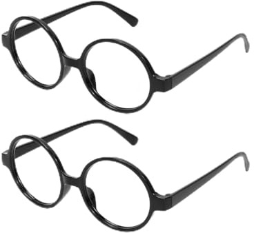 HUKUMA Gafas Redondas Retro, Gafas Nerd Sin lentes y Pegatinas, Montura Redonda Gafa de Mago, Harry Disfraz Accesorios para Carnaval Halloween Fiesta Cosplay