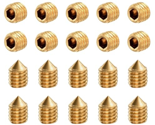 QUARKZMAN 30 Stück Gewindestifte M3x4mm Messing Konusspitze Goldton | Innen-Sechskant, für Maschinen Hausreparaturen und Befestigungen