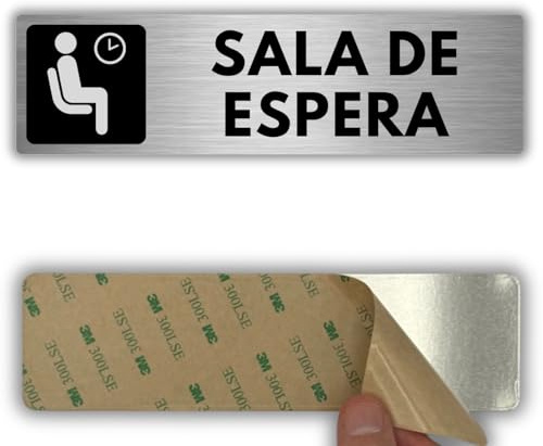 LEIASA | Señal Sala de Espera - 5x18 cm - Aluminio - Zona Espera Pacientes | Cartel Sala de Espera, Placa Adhesiva Sala Espera, Letrero Puerta Consulta, Pegatina Recepción Visitas, Aviso Turnos