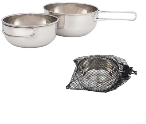 Fällbar skål i rostfritt stål 650 ml/500 ml, 304 grad häckande campingskål med vikbart handtag, lätt hopfällbar skål för vandring, picknick och utomhusresor – silver (2 st – liten + stor)