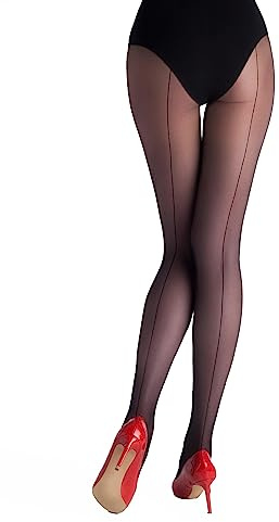 MARILYN Elegante Strumpfhose mit Rückennaht 20 DEN Damen Strumpfhosen (1 Paar, 40 L, Schwarz/Nero)