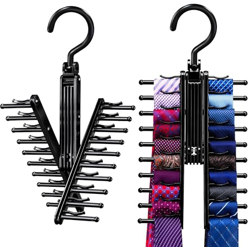 IPOW Upgraded 2 PCS See Everything Cross X 20 Tie Rack Holder,Rotate to Open/Close Tie and Belt Hanger with Non-Slip Clips,360 Degree Swivel Space Saving Organizer