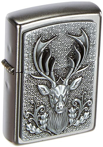 Zippo - Briquet tempête, emblème tête de cerf, chrome satiné, rechargeable, réutilisable, design coupe-vent, boîte cadeau, fabriqué aux États-Unis