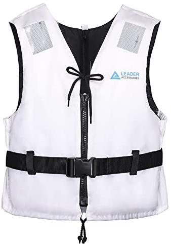 Leader International Schwimmhilfe Erwachsene, Festtoffweste ideal für den Wassersport, Auftriebshilfe bis zu 50N(Weiß XL: 90kg+)