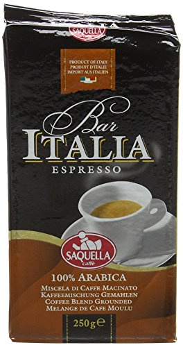 Saquella Bar Italia 100 Percent Arabica Slow Roasted Gourmet Italian Espresso Ground Coffee Multipack 250 g (Pack of 2)