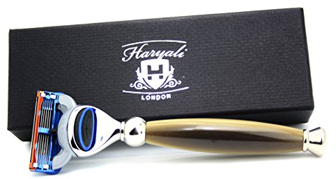 5-Kanten-Horngriff Herren Rasierrasierer für Männer Rasier-Nassrasierer Rasiermesser Design von Haryali London Karton | Geschenk für Männer