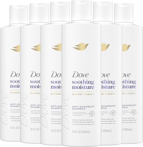 Dove Damage Therapy Derma Shampoo Soothing Moisture Pack of 6 for Flaky Scalp with Pyrithione Zinc and Almond Oil 12 Fl Oz