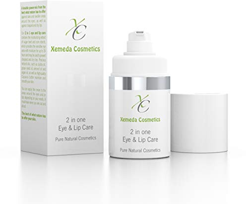 2 in one Augen- & Lippenpflege von Xemeda Cosmetics: Anti-Falten-Pflegecreme gegen dunkle Augenringe sowie gegen trockene, spröde Lippen - Naturkosmetik 15ml - Made in Germany