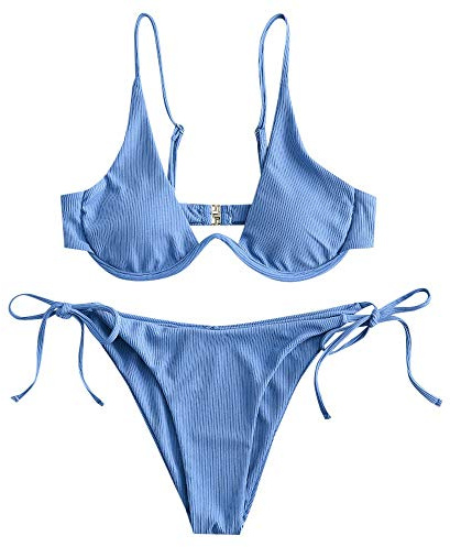 ZAFUL Damen Zweiteiliger Bügel Bikini-Set, Leopardenmuster Criss Cross Push Up High-Cut Gepolsterte Bikini Badeanzug