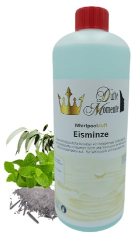 Dufte Momente | Whirlpool Duft 1000ml | Eisminze (Eukalyptus, Menthol, Minze) | mit naturreinen und natürlichen ätherischen Ölen | kein Schaum | vegan und ohne Tierversuche